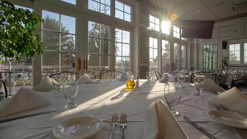 Dining room table with view of windows